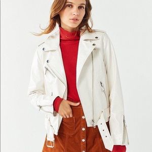 Silence + Noise White Vegan Vinyl Patent Moto Jacket Size Small